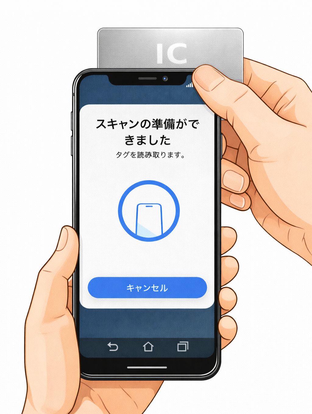ICカードをスマートフォンにかざすイメージ
