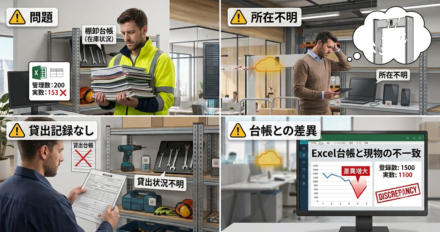 棚卸の負担・探し物・貸出記録漏れ・台帳との差異など資産管理の課題