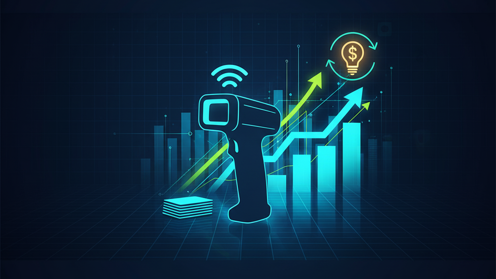 RFIDスモールスタートの最小構成(タグ・ハンディリーダー・PC)と導入WBSの流れを示す概念図