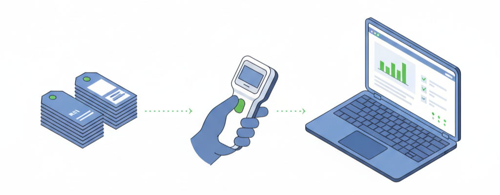 RFIDスモールスタートの最小構成例（タグ・ハンディリーダー・PC）