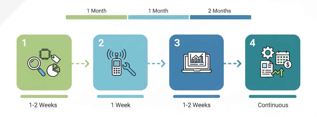 RFIDスモールスタート導入のフェーズ別タイムライン図