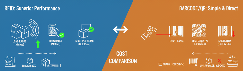 RFIDとバーコードの読取性能比較図