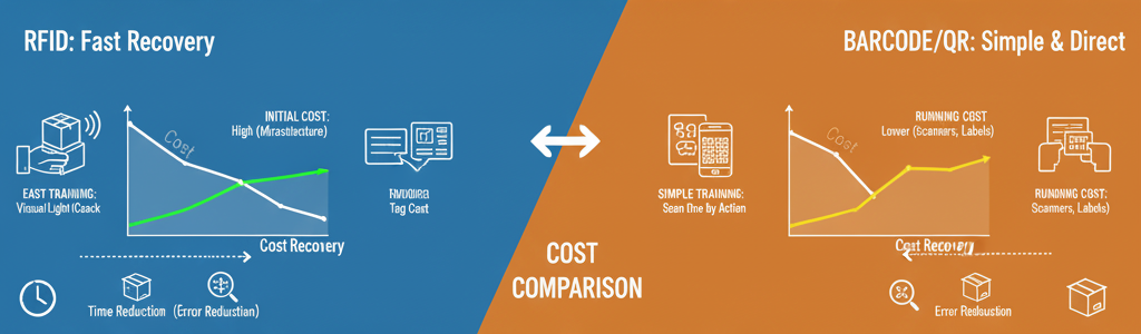 RFIDとバーコード・QRの導入コスト比較図